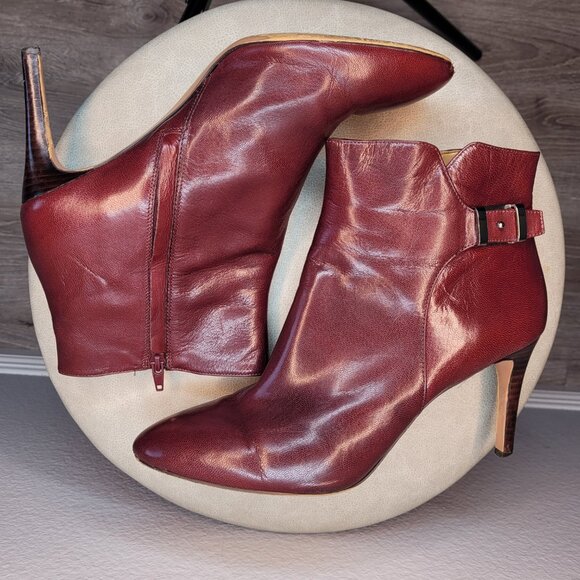 Nine West Burgundy Leather Heeled Ankle Boots – Size 12M - Picture 5 of 12
